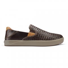 Lae'ahi Lauhala Men's Leather Slip-On Sneakers - Dark Wood